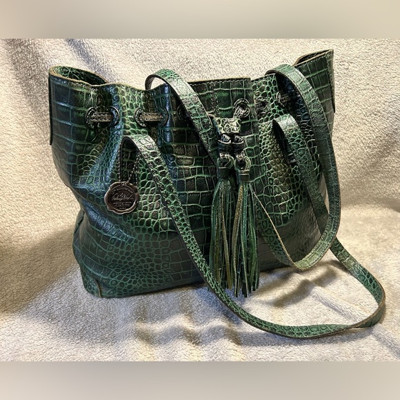 Patricia Nash 10th Anniversary Croc Embossed Leather Tassel Shoulder Bag